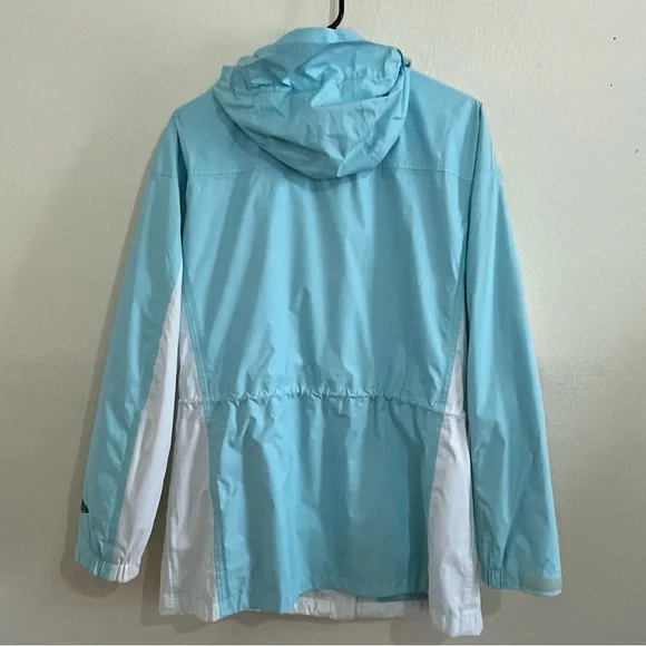 Women’s Columbia Arcadi II Rain Jacket Aqua Haze and White Color Size Large - Picture 2 of 16
